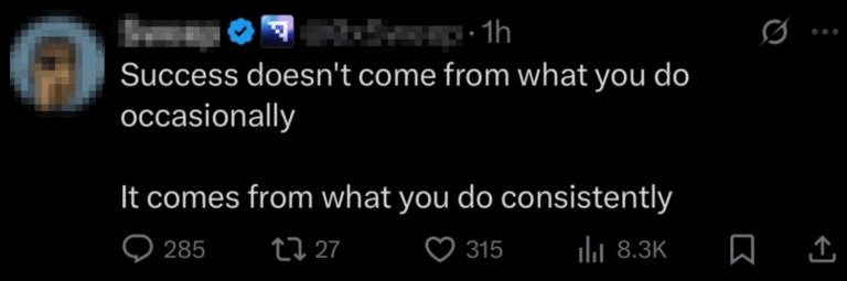 Client post on X about consistency driving success