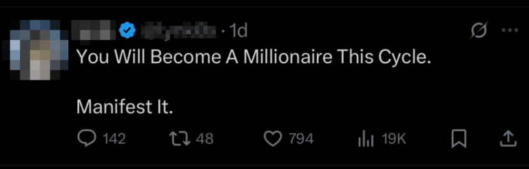 Client post on X about becoming a millionaire this cycle