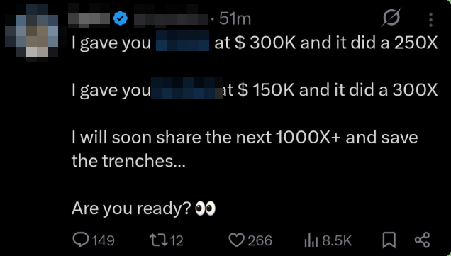 Client post on X sharing 250X and 300X calls