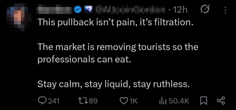 Client post on X about staying calm through a market pullback